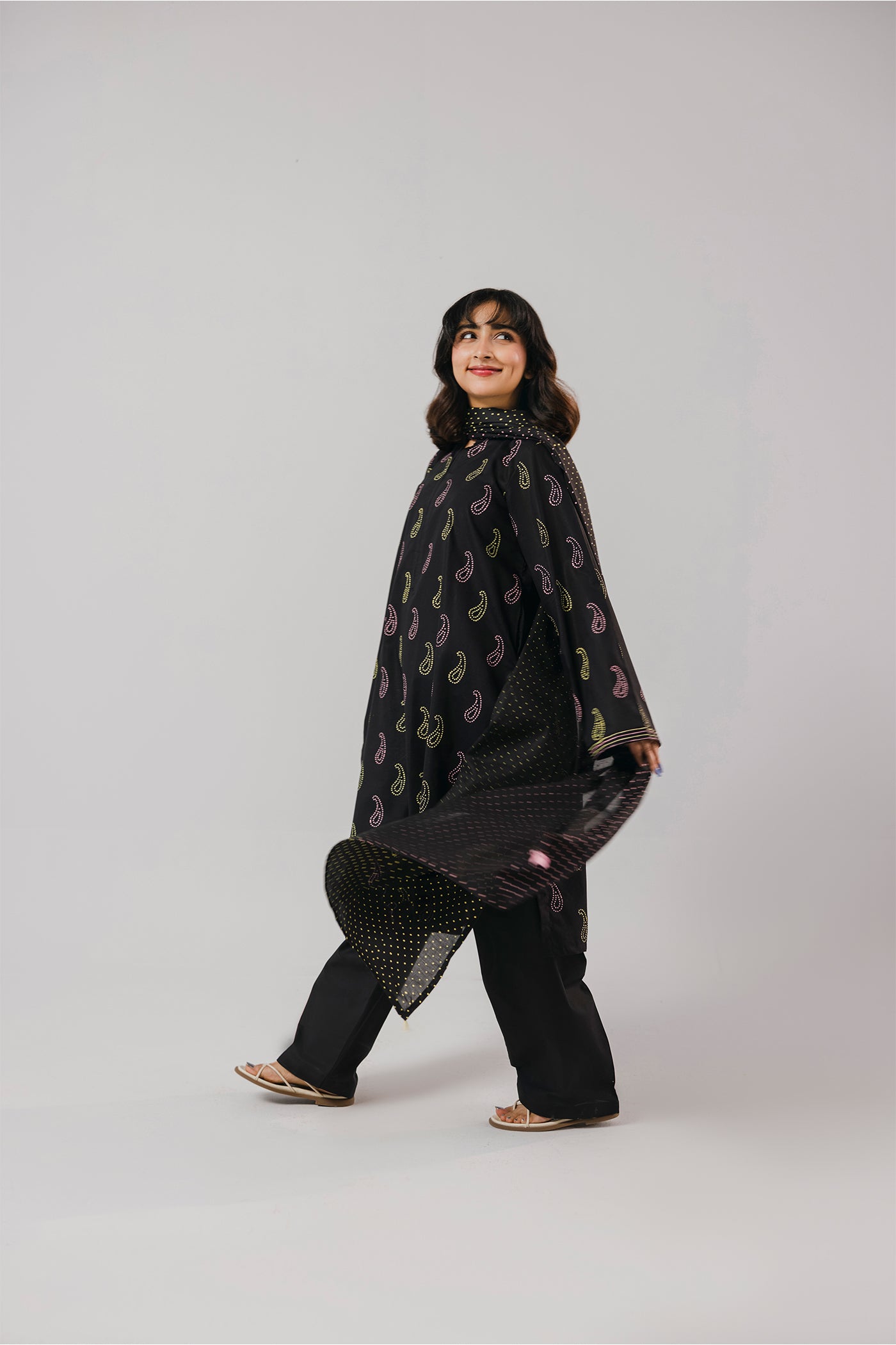 Premium 3 Piece Stitched Hand Printed Lawn (Pink Lemon Theory)