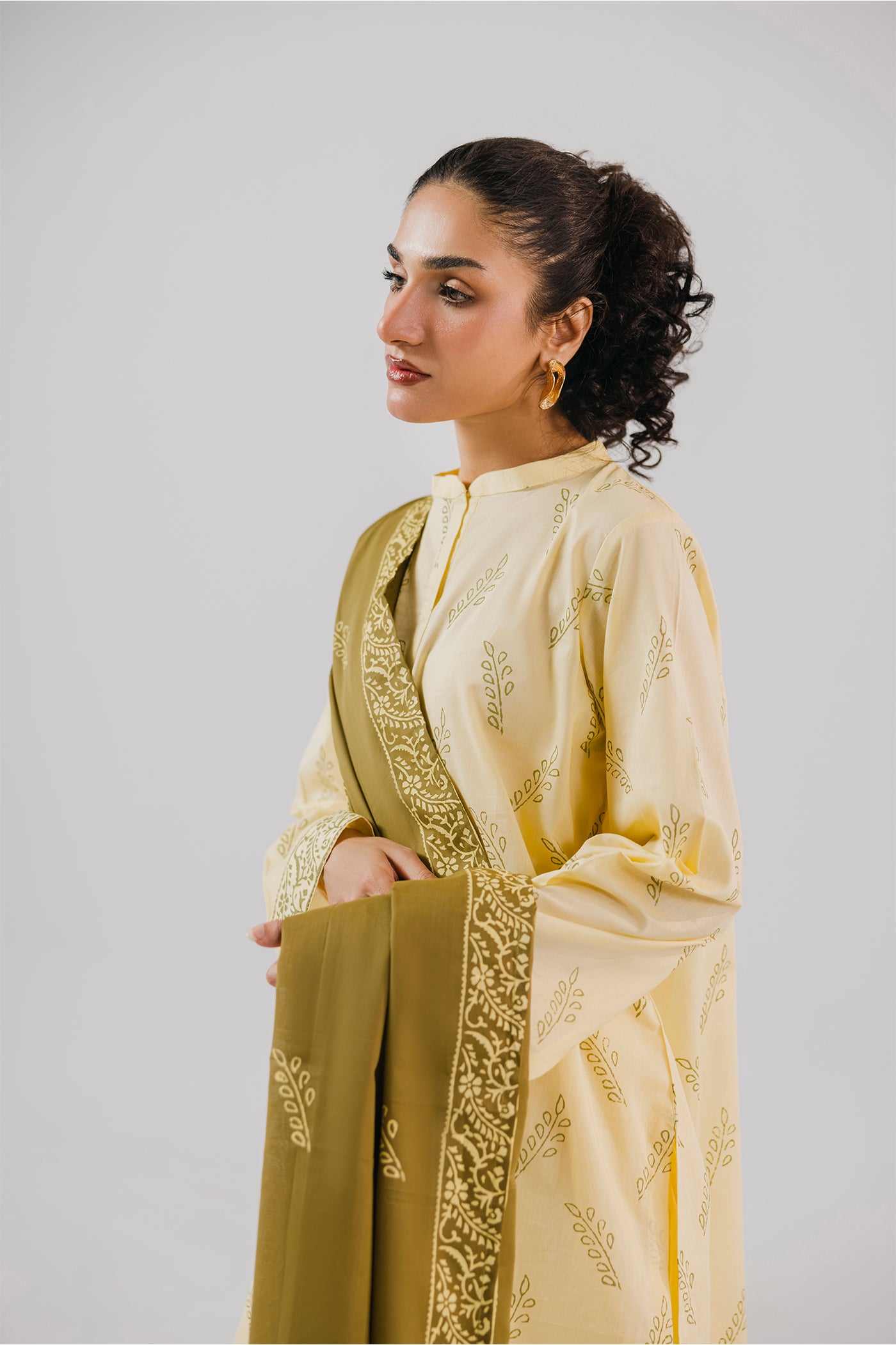 Premium 3 Piece Unstitched Hand Printed Lawn (Citrus Calm)